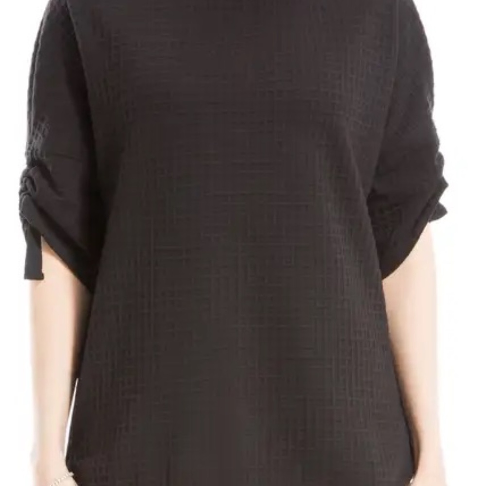 MAX STUDIO Ruched Elbow Sleeve Waffle Knit Top | M